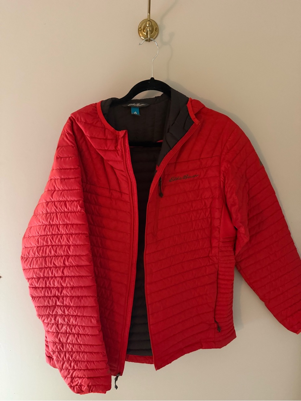 Eddie Bauer Men’s Bright Red Quilted Hooded Puffer Jacket